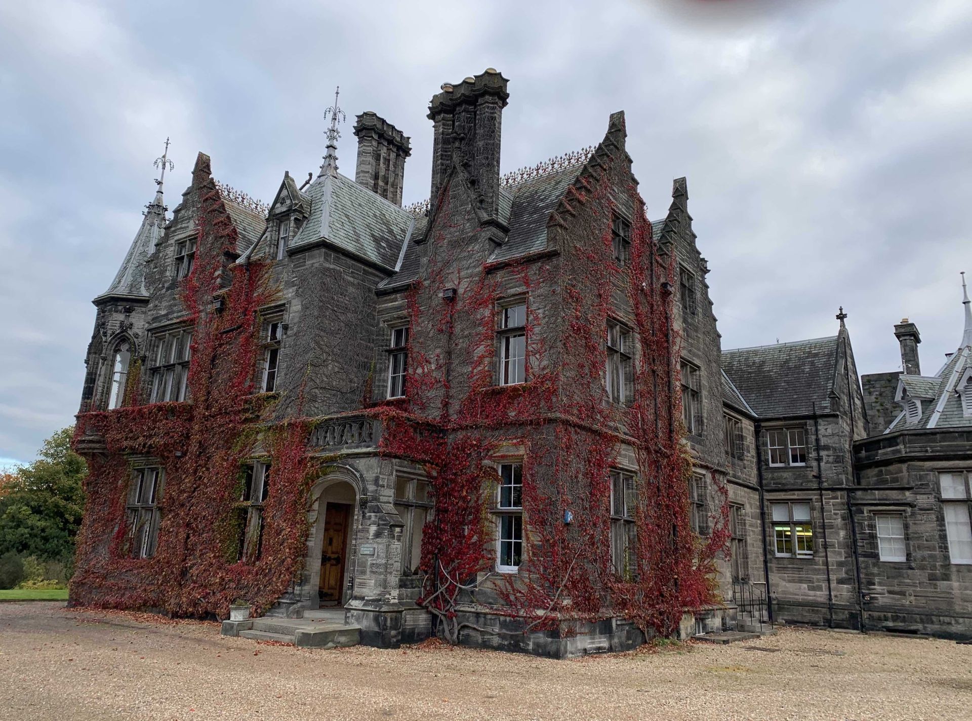 Image of the Head's House with red ivy growing on it