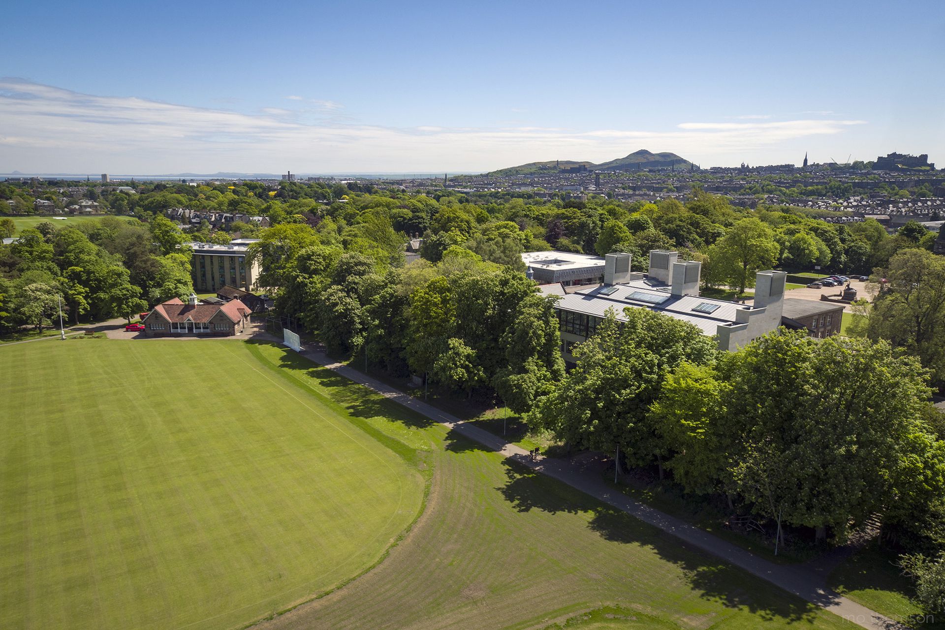 Aerial image showing the side of Spens as well as Bigside and the Cricket Pavilion