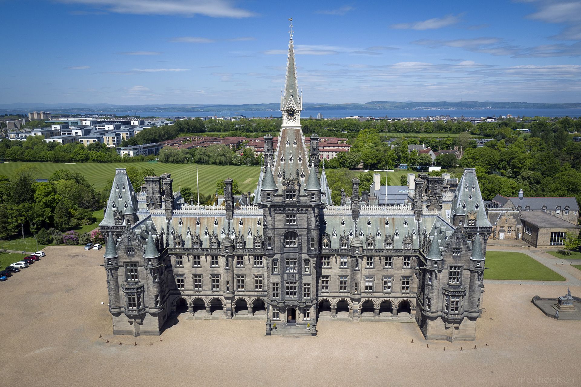 Aerial image showing the front of the main building